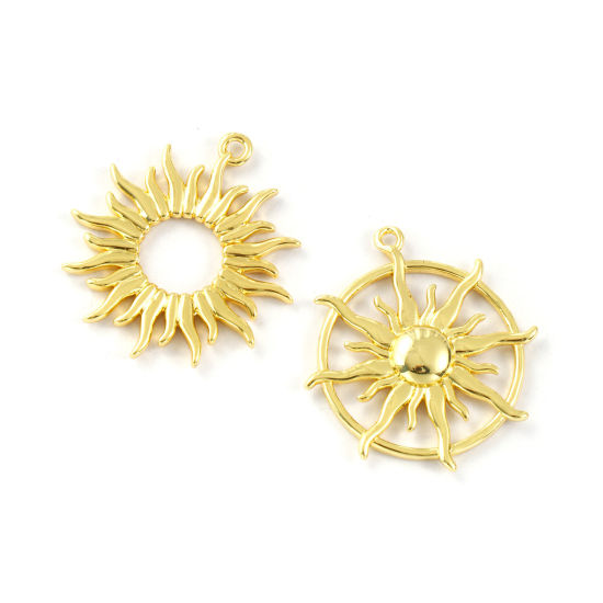 Изображение 2 PCs Brass Galaxy Charms 18K Gold Plated Sun