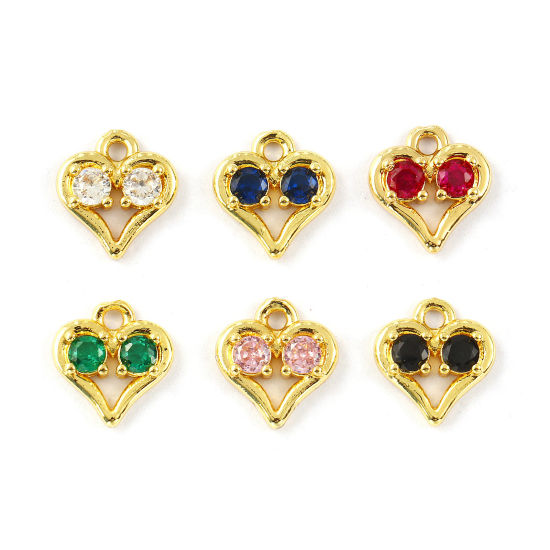 Изображение 2 PCs Brass & Cubic Zirconia Valentine's Day Charms 18K Gold Plated Heart 11mm x 10mm