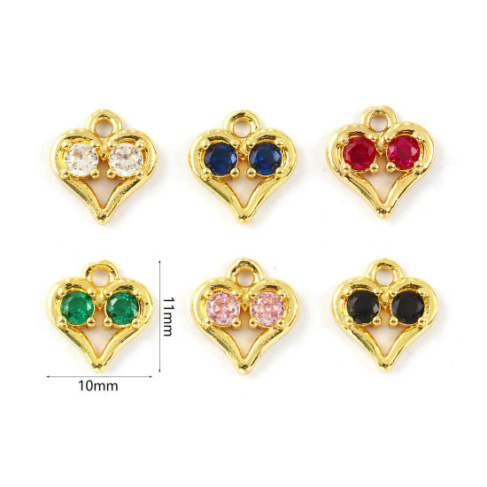 Изображение 2 PCs Brass & Cubic Zirconia Valentine's Day Charms 18K Gold Plated Heart 11mm x 10mm
