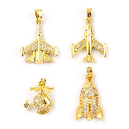 2 PCs Eco-friendly Brass Charm Pendant 18K Real Gold Plated Micro Pave Clear Cubic Zirconia