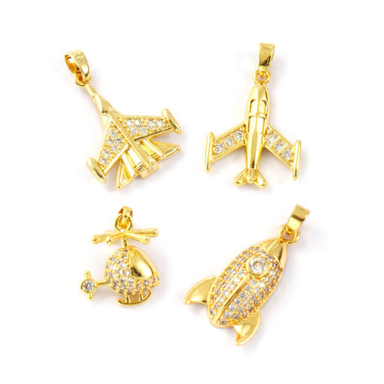 Изображение 2 PCs Eco-friendly Brass Charm Pendant 18K Real Gold Plated Micro Pave Clear Cubic Zirconia