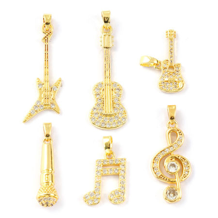 2 PCs Eco-friendly Brass Music Charm Pendant 18K Real Gold Plated Micro Pave Clear Cubic Zirconia