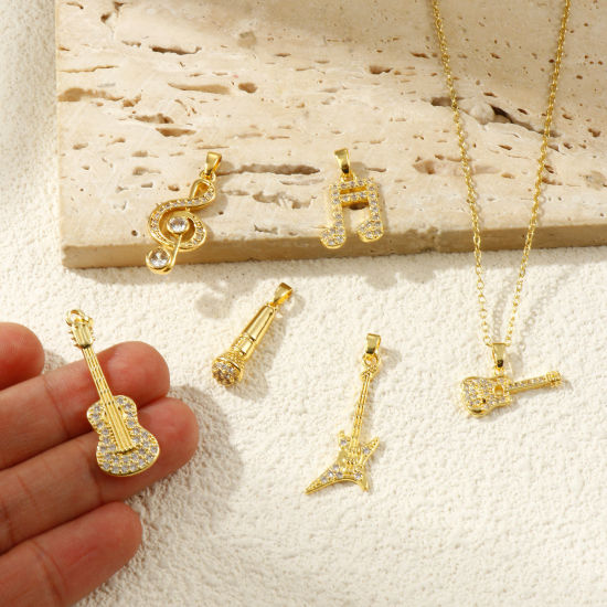 Immagine di 2 PCs Eco-friendly Brass Music Charm Pendant 18K Real Gold Plated Micro Pave Clear Cubic Zirconia