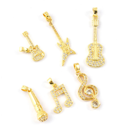 Immagine di 2 PCs Eco-friendly Brass Music Charm Pendant 18K Real Gold Plated Micro Pave Clear Cubic Zirconia