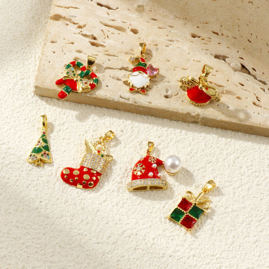 Immagine di 2 PCs Brass Christmas Charm Pendant 18K Gold Plated