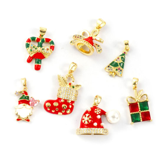 Immagine di 2 PCs Brass Christmas Charm Pendant 18K Gold Plated