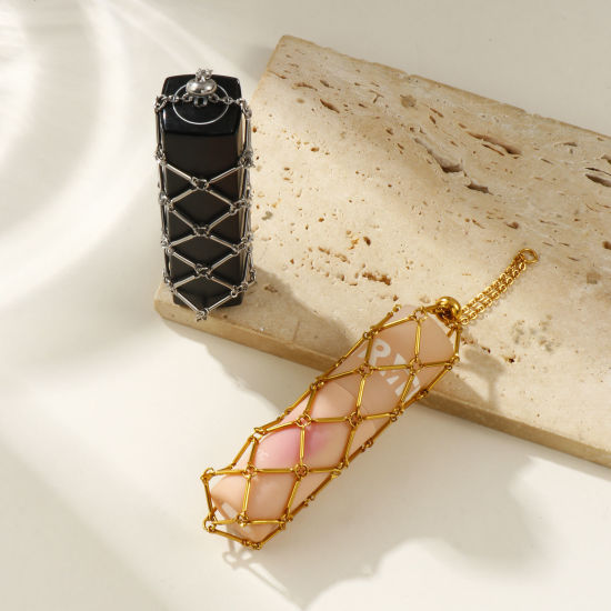 Picture of 1 Piece Eco-friendly 304 Stainless Steel Stylish Empty Stone Holder Cage Necklace Silver Tone Adjustable