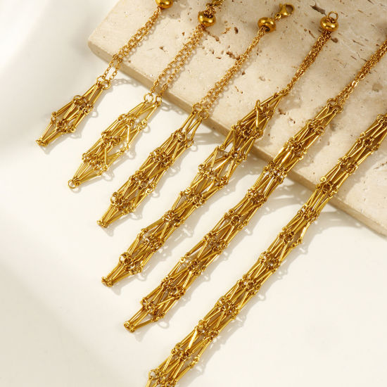 Immagine di 1 Piece Eco-friendly 304 Stainless Steel Stylish Empty Lipstick Holder Cage Necklace Silver Tone Adjustable