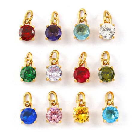 Eco-friendly PVD Vacuum Plating 304 Stainless Steel & Cubic Zirconia Birthstone Charms 18K Real Gold Plated Mini 15mm x 7mm