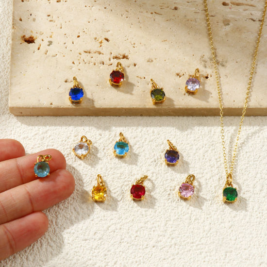 Изображение 2 ШТ Экологичное вакуумное PVD-покрытие 304 Нержавеющая Сталь & Циркон Камень рождения Подвески 18K настоящее золото с покрытием Мини 15мм x 7мм