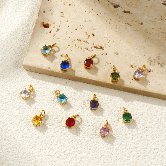 Изображение 2 ШТ Экологичное вакуумное PVD-покрытие 304 Нержавеющая Сталь & Циркон Камень рождения Подвески 18K настоящее золото с покрытием Мини 15мм x 7мм