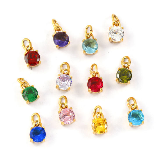 Изображение 2 ШТ Экологичное вакуумное PVD-покрытие 304 Нержавеющая Сталь & Циркон Камень рождения Подвески 18K настоящее золото с покрытием Мини 15мм x 7мм