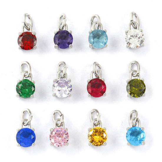 Immagine di 2 Pz Ecologico 304 Acciaio Inossidabile & Zircone Cubico Pietre Nascita Ciondoli Tono Argento Mini 15mm x 7mm