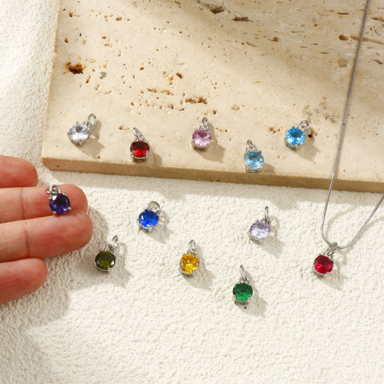 Immagine di 2 Pz Ecologico 304 Acciaio Inossidabile & Zircone Cubico Pietre Nascita Ciondoli Tono Argento Mini 15mm x 7mm