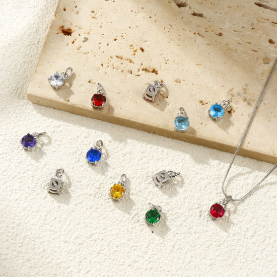 Immagine di 2 Pz Ecologico 304 Acciaio Inossidabile & Zircone Cubico Pietre Nascita Ciondoli Tono Argento Mini 15mm x 7mm