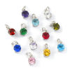 Изображение 2 ШТ Экологичный 304 Нержавеющая Сталь & Циркон Камень рождения Подвески Серебряный Тон Мини 15мм x 7мм
