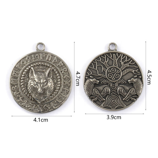 Immagine di 1 Pz Ecologico 304 Acciaio Inossidabile Stile Bohemien Ciondoli Pendenti Argento Antico Tondo Disco Doppia Faccia