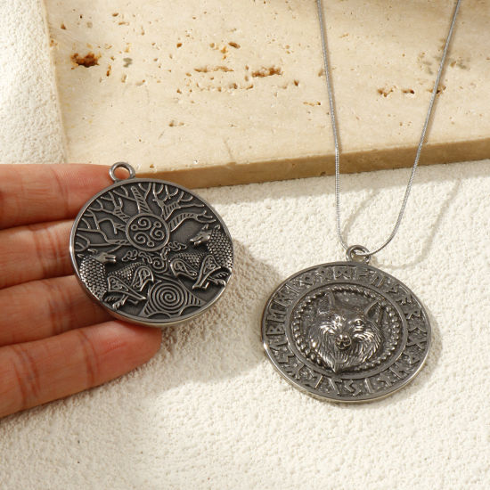 Immagine di 1 Pz Ecologico 304 Acciaio Inossidabile Stile Bohemien Ciondoli Pendenti Argento Antico Tondo Disco Doppia Faccia