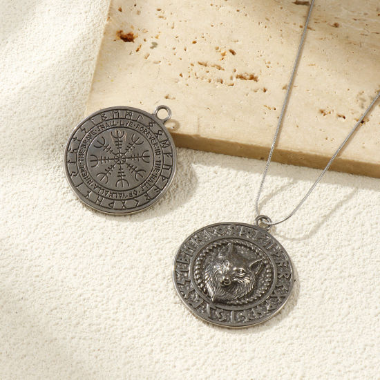 Immagine di 1 Pz Ecologico 304 Acciaio Inossidabile Stile Bohemien Ciondoli Pendenti Argento Antico Tondo Disco Doppia Faccia