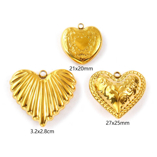 Immagine di 1 Pz Placcatura Sottovuoto PVD Ecologica 304 Acciaio Inossidabile San Valentino Ciondoli 18K Vero Oro Placcato Cuore