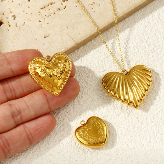 Immagine di 1 Pz Placcatura Sottovuoto PVD Ecologica 304 Acciaio Inossidabile San Valentino Ciondoli 18K Vero Oro Placcato Cuore