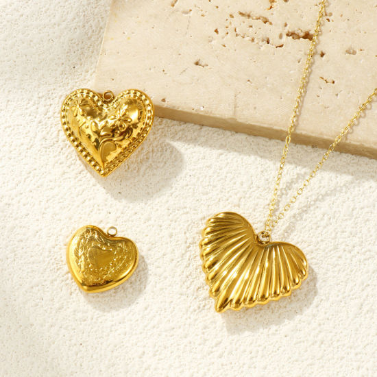 Immagine di 1 Pz Placcatura Sottovuoto PVD Ecologica 304 Acciaio Inossidabile San Valentino Ciondoli 18K Vero Oro Placcato Cuore