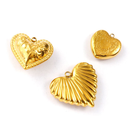 Immagine di 1 Pz Placcatura Sottovuoto PVD Ecologica 304 Acciaio Inossidabile San Valentino Ciondoli 18K Vero Oro Placcato Cuore