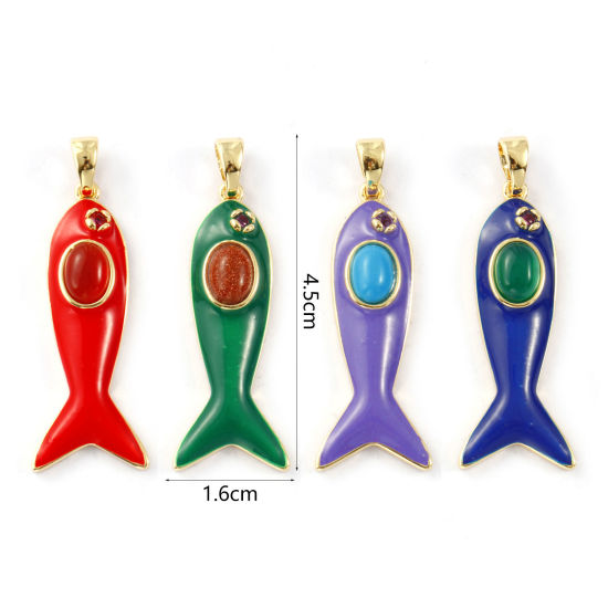 Изображение 1 Piece Eco-friendly Brass & Gemstone Ocean Jewelry Pendants 18K Real Gold Plated Enamel Fish Animal Fuchsia Cubic Zirconia 4.5cm x 1.6cm