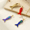 Picture of Eco-friendly Brass & Gemstone Ocean Jewelry Pendants 18K Real Gold Plated Enamel Fish Animal Fuchsia Cubic Zirconia 4.5cm x 1.6cm