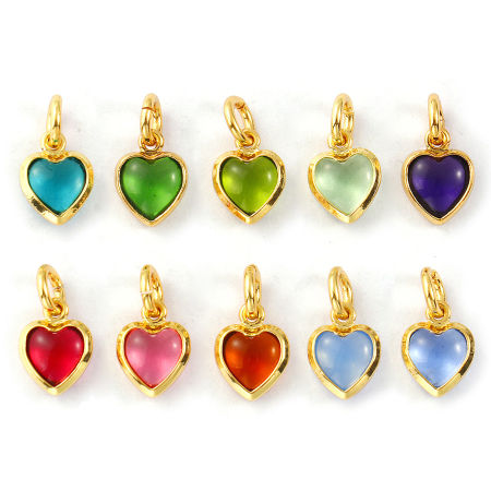 Immagine di 2 Pz Ecologico Ottone & Vetro San Valentino Ciondoli 18K Vero Oro Placcato Cuore Mini 12mm x 7mm