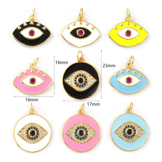 Immagine di 1 Piece Eco-friendly Brass & Cubic Zirconia Charms 18K Real Gold Plated Enamel Evil Eye
