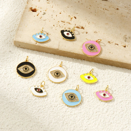 Immagine di 1 Piece Eco-friendly Brass & Cubic Zirconia Charms 18K Real Gold Plated Enamel Evil Eye