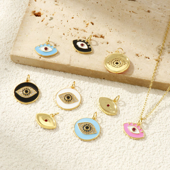 Immagine di 1 Piece Eco-friendly Brass & Cubic Zirconia Charms 18K Real Gold Plated Enamel Evil Eye