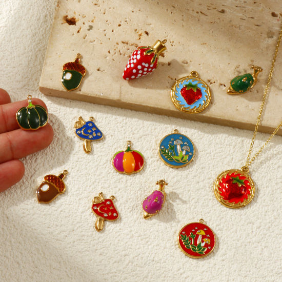 1 Piece Eco-friendly PVD Vacuum Plating 304 Stainless Steel & Cubic Zirconia Charms 18K Real Gold Plated Enamel の画像