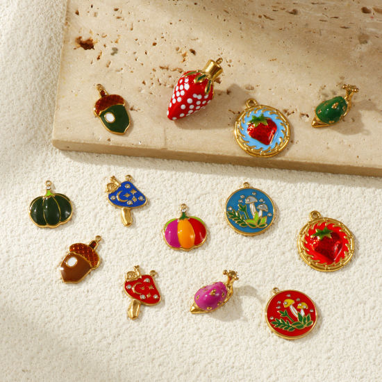 1 Piece Eco-friendly PVD Vacuum Plating 304 Stainless Steel & Cubic Zirconia Charms 18K Real Gold Plated Enamel の画像