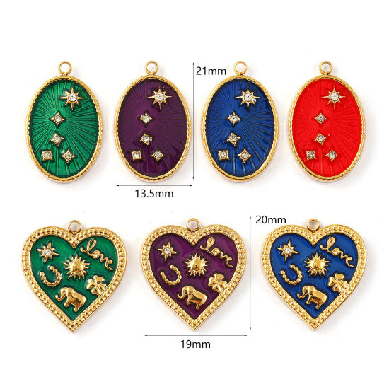 Изображение 1 Piece Eco-friendly PVD Vacuum Plating 304 Stainless Steel & Cubic Zirconia Charms 18K Real Gold Plated Enamel