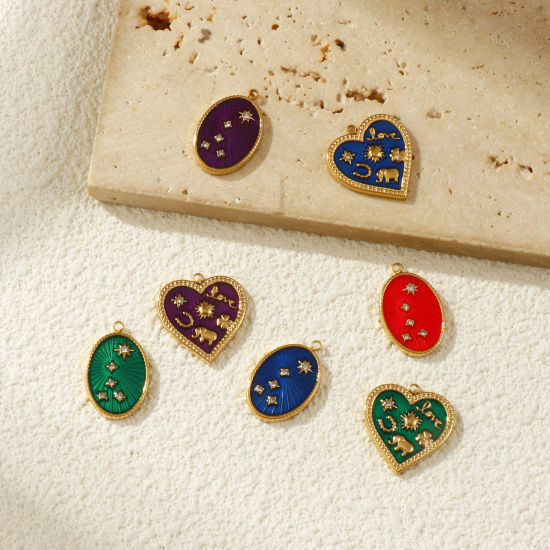 Изображение 1 Piece Eco-friendly PVD Vacuum Plating 304 Stainless Steel & Cubic Zirconia Charms 18K Real Gold Plated Enamel