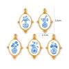 Picture of 2 PCs Eco-friendly PVD Vacuum Plating 304 Stainless Steel Pendants 18K Real Gold Plated Blue Oval Flower Printed 3.2cm x 2.1cm