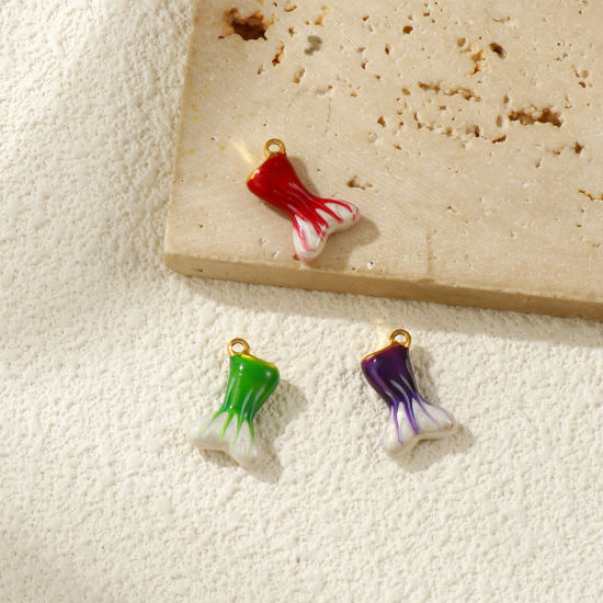 Picture of 2 PCs Eco-friendly PVD Vacuum Plating 304 Stainless Steel Charms 18K Real Gold Plated Enamel Fishtail Pearlized 18.5mm x 12mm