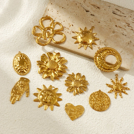 Изображение 2 PCs Eco-friendly PVD Vacuum Plating 304 Stainless Steel Charms 18K Real Gold Plated