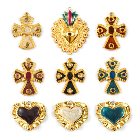 Eco-friendly PVD Vacuum Plating 304 Stainless Steel Charms 18K Real Gold Plated Enamel