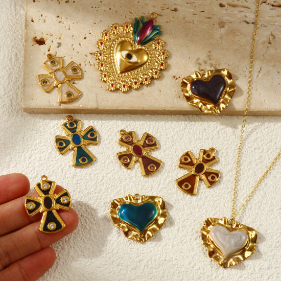 Изображение 1 Piece Eco-friendly PVD Vacuum Plating 304 Stainless Steel Charms 18K Real Gold Plated Enamel