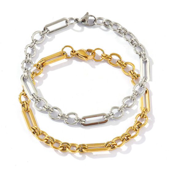 Immagine di 1 Piece Eco-friendly Dainty Exquisite Multicolor 304 Stainless Steel Handmade Link Chain Bracelets For Women Gift 18cm(7.1") long