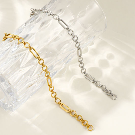 Immagine di 1 Piece Eco-friendly Dainty Exquisite Multicolor 304 Stainless Steel Handmade Link Chain Bracelets For Women Gift 18cm(7.1") long
