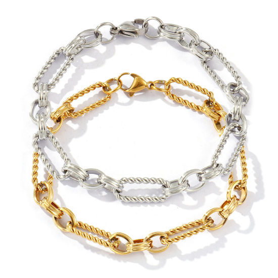 Immagine di 1 Piece Eco-friendly Dainty Exquisite Multicolor 304 Stainless Steel Handmade Link Chain Bracelets For Women Gift 18cm(7.1") long