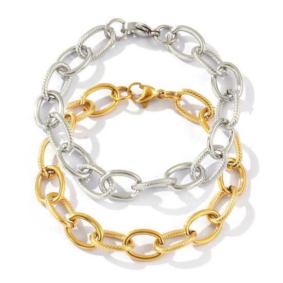 Picture of 1 Piece Eco-friendly Dainty Exquisite Multicolor 304 Stainless Steel Handmade Link Chain Bracelets For Women Gift 19cm(7.5") long