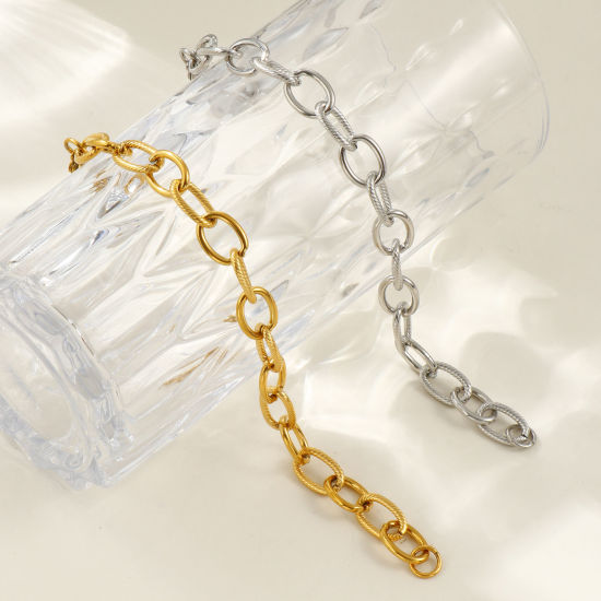 Picture of 1 Piece Eco-friendly Dainty Exquisite Multicolor 304 Stainless Steel Handmade Link Chain Bracelets For Women Gift 19cm(7.5") long