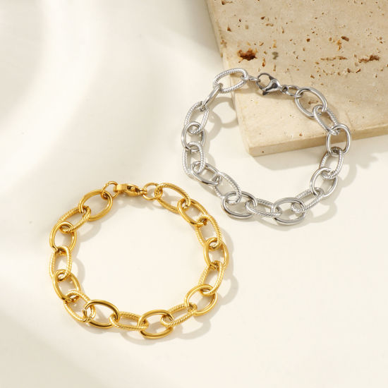Picture of 1 Piece Eco-friendly Dainty Exquisite Multicolor 304 Stainless Steel Handmade Link Chain Bracelets For Women Gift 19cm(7.5") long