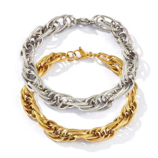 Picture of 1 Piece Eco-friendly Dainty Exquisite Multicolor 304 Stainless Steel Handmade Link Chain Bracelets For Women Gift 20cm(7.9") long