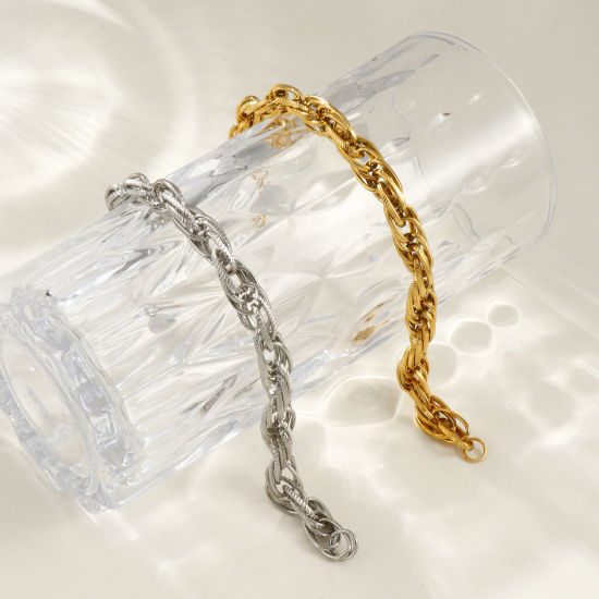 Picture of 1 Piece Eco-friendly Dainty Exquisite Multicolor 304 Stainless Steel Handmade Link Chain Bracelets For Women Gift 20cm(7.9") long